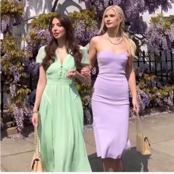 ZARA LILAC LAVENDER CORSET TUBE STRAPLESS SWEETHEART KNIT BANDAGE MIDI DRESS - Picture 10 of 16